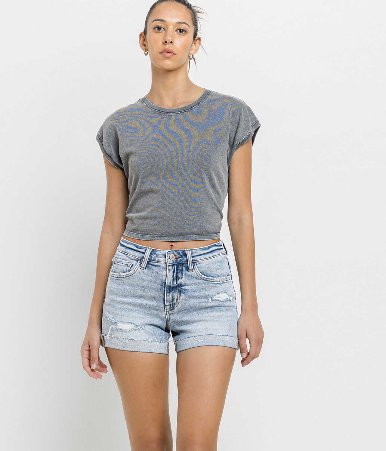Highrise Denim Cuffed Shorts, Size: Extra Small