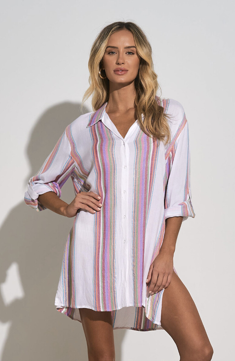 Striped Boyfriend Shirt Coverup