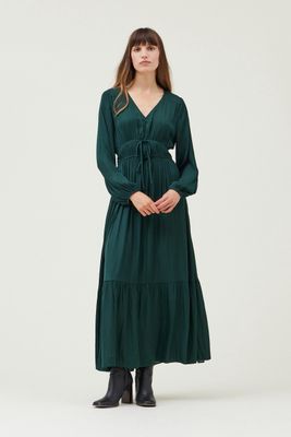 Tiered Satin Maxi Dress