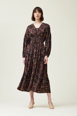 Printed Satin Maxi Dress