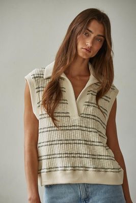 Riven Striped Collared Sleeveless Top