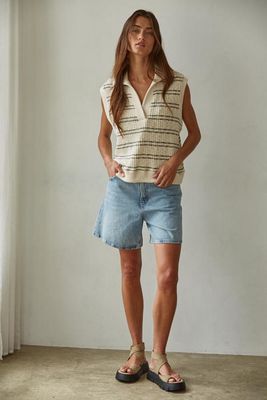 Riven Striped Collared Sleeveless Top