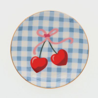 Gingham Cherry Round Tray