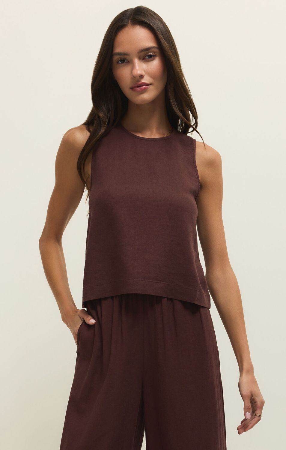 Sloane Linen Top, Color: Chocolate Cherry, Size: Large