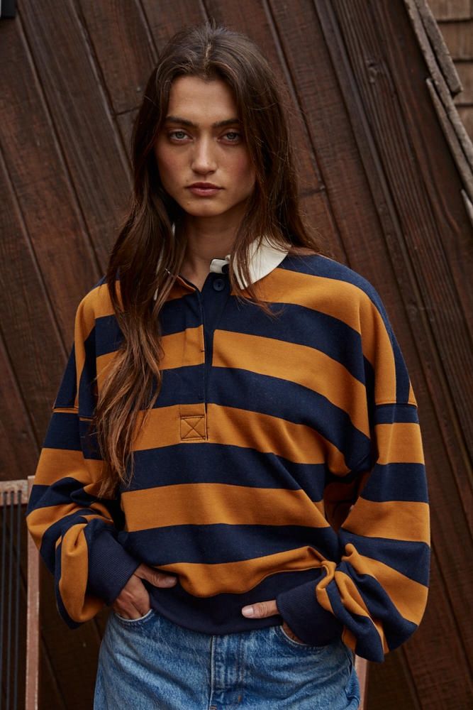 Amerie Striped Collared Pullover