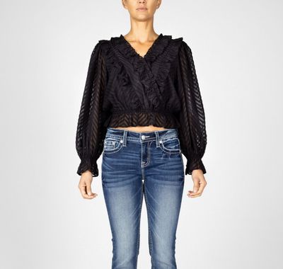 Swiss Dot Chiffon Cropped Blouse
