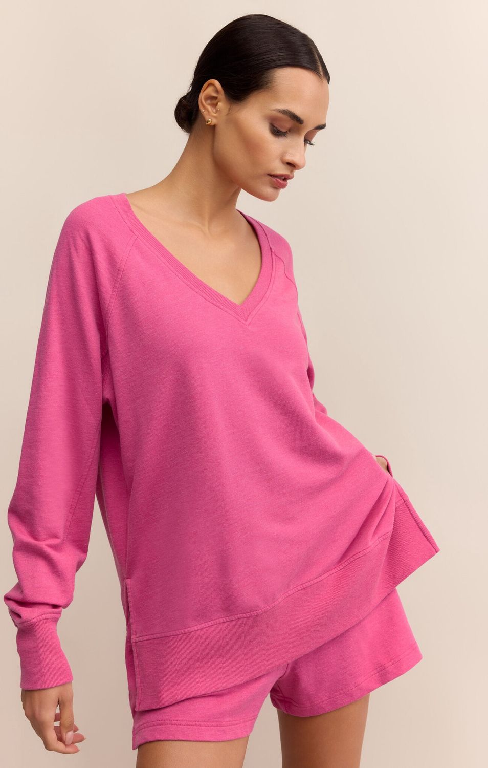 Weekender V Neck, Color: Island Pink, Size: Large