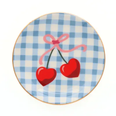 Gingham Cherry Round Tray