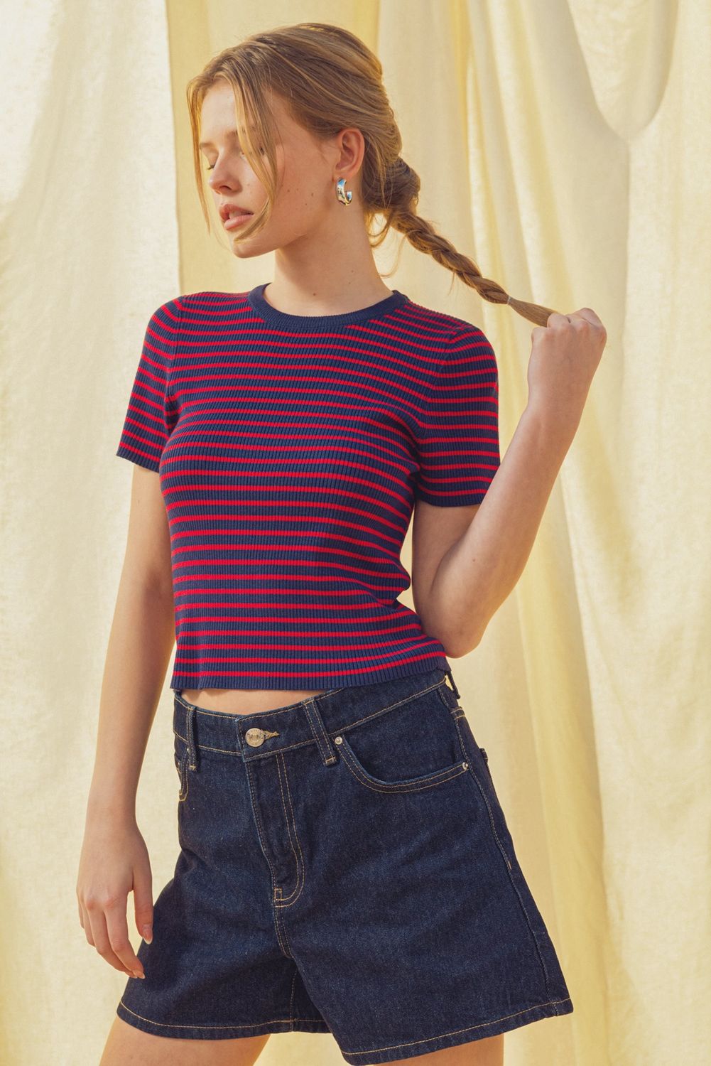 Stripe Knit Ribbed Tee