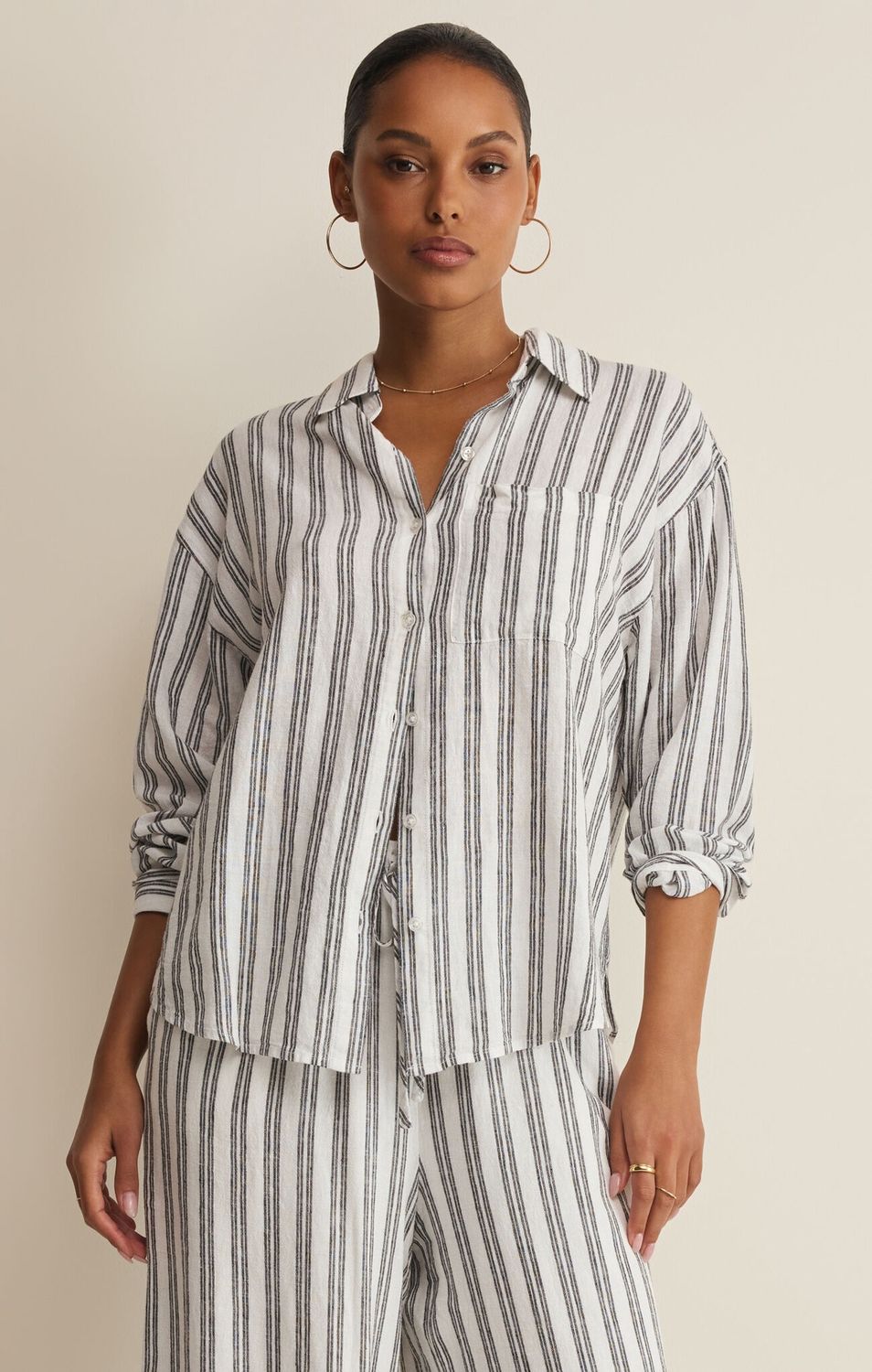 The Perfect Striped Button Up Top