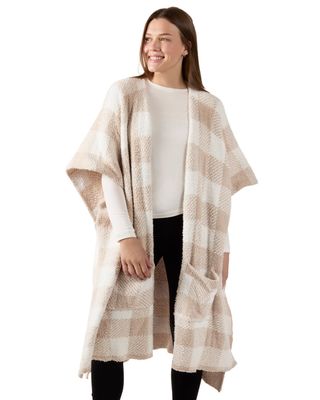 Women's Plaid Cozy Knit Wearable Throw Robe