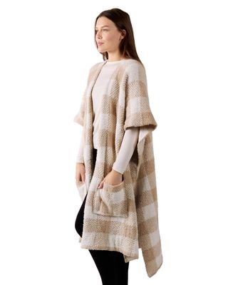 Women's Plaid Cozy Knit Wearable Throw Robe