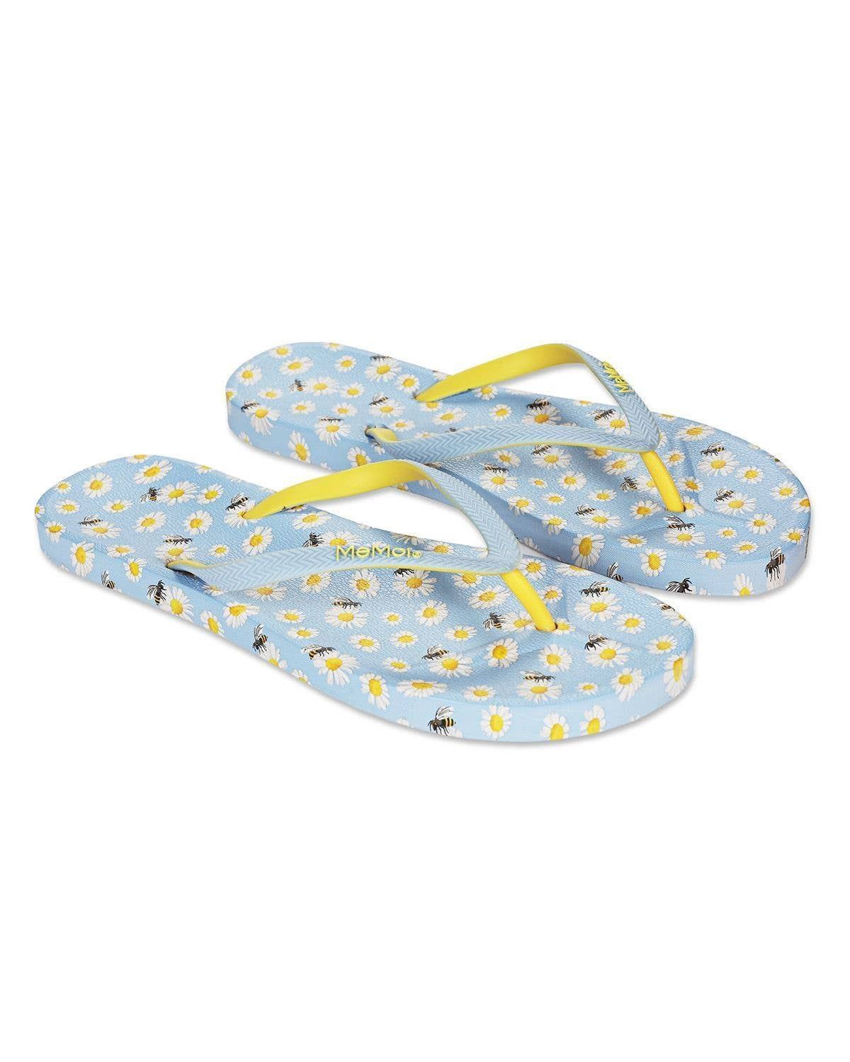 Women's Daisy &amp; Bees Flip Flops &amp; Mesh Bag Set, Color: Light Blue, Size: Small 5-6