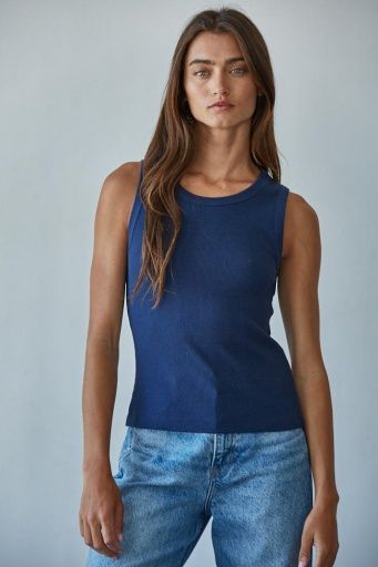 Everyday Ribbed Tank, Colour: Navy, Size: Small