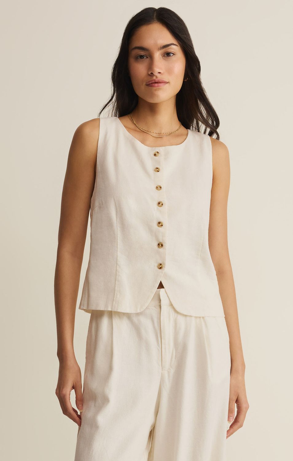Roman Linen Vest, Color: Cloud, Size: Extra Small