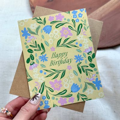 Happy Birthday Blue Flowers Greeting Card