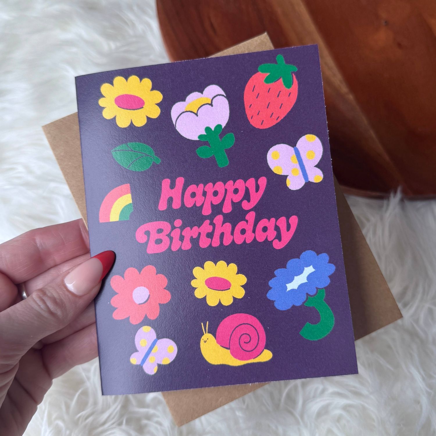 Happy Birthday Flowers &amp; Cute Icons Spring Dark Card