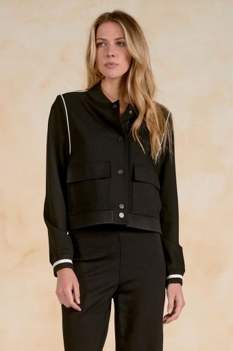 Contrast Bomber Jacket, Colour: Black, Size: Extra Small