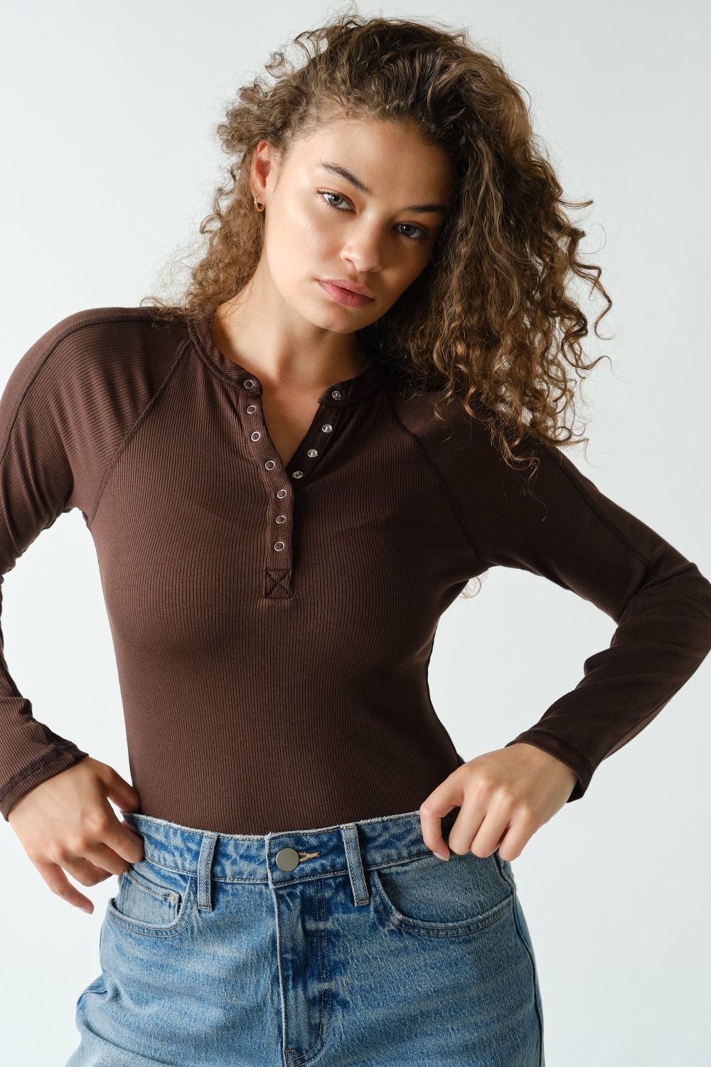 Essential Ribbed Henley, Color: Coffee Bean, Size: Small