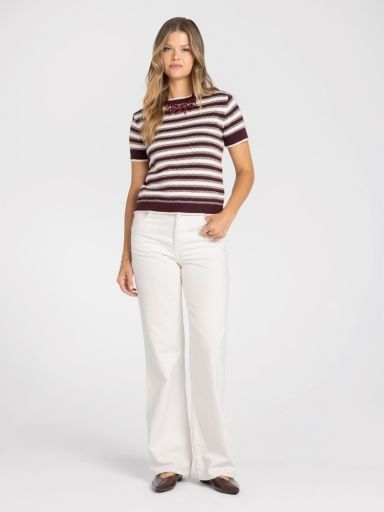 Welles Top, Colour: Cream Maroon Stripe, Size: Extra Small