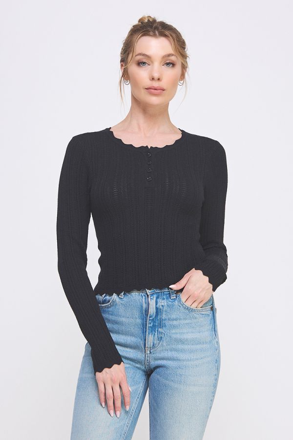 Scalloped Pointelle Sweater