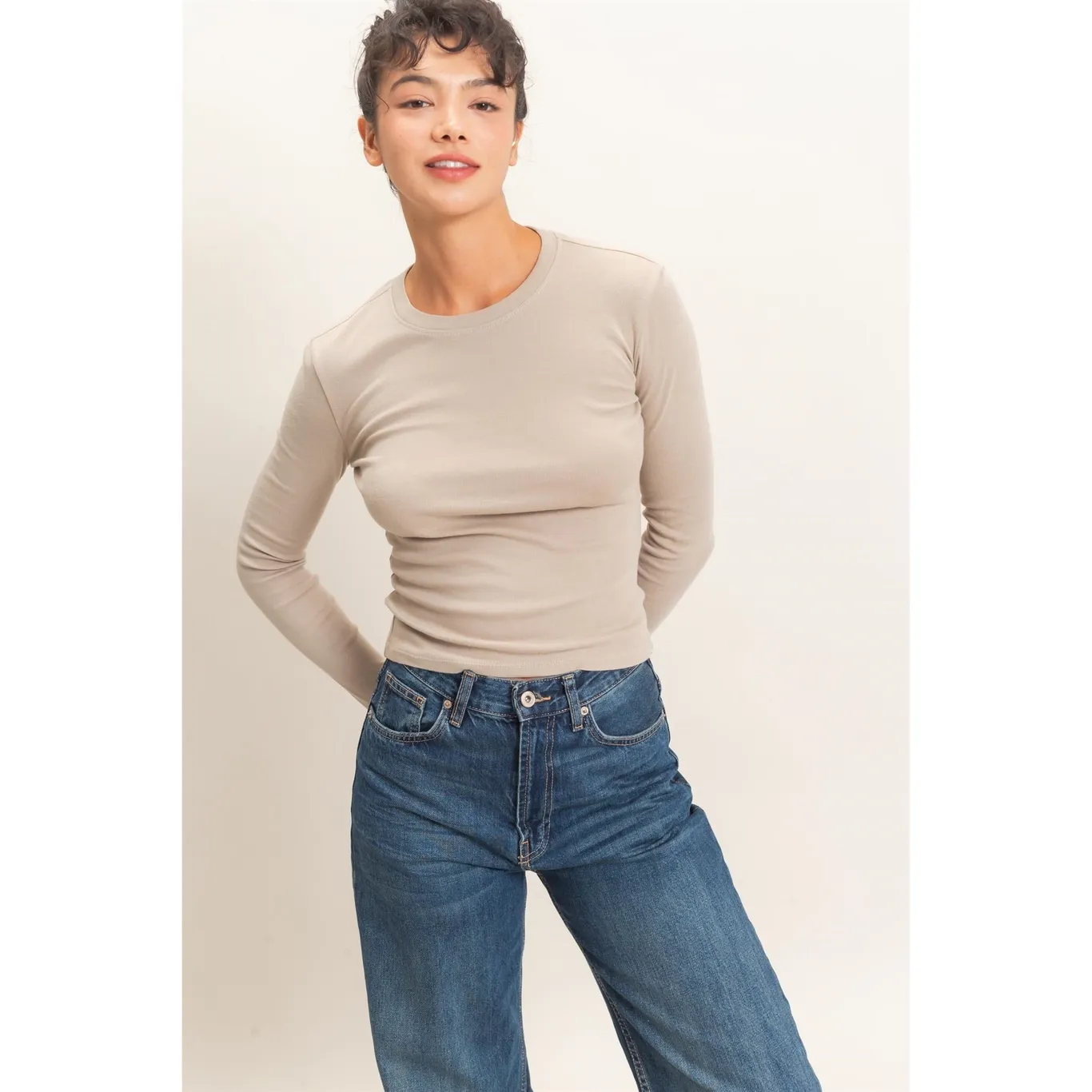 Long Sleeve Crew, Color: Warm Grey, Size: Small