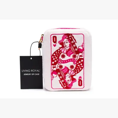 Velvet Jewelry Zip Case / Organizer - Queen of Hearts -White