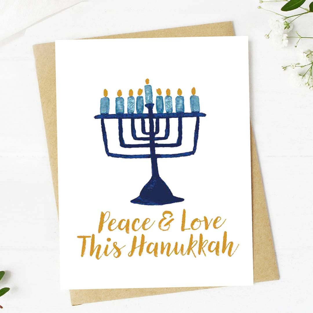 "Peace &amp; love this Hanukkah" Card