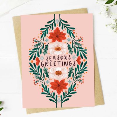 "Season's Greetings" Winter Floral Card