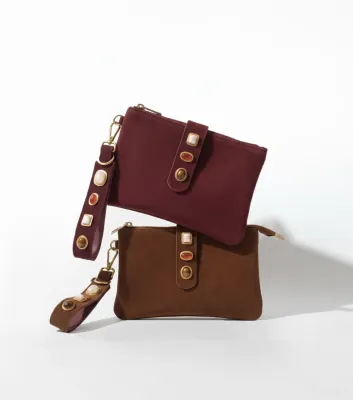 Gemstone Suede Wristlet Pouch