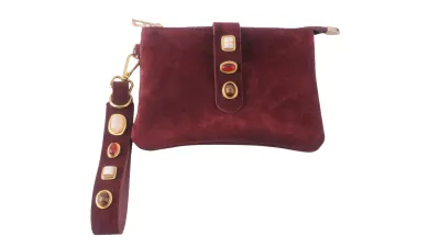 Gemstone Suede Wristlet Pouch