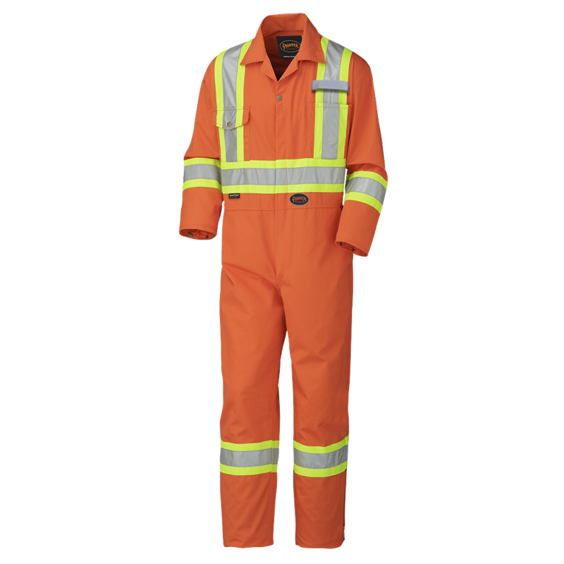 Hi-Viz Orange Industrial Wash 7oz Polyester/Cotton Safety Coverall w/ Leg Zipper
