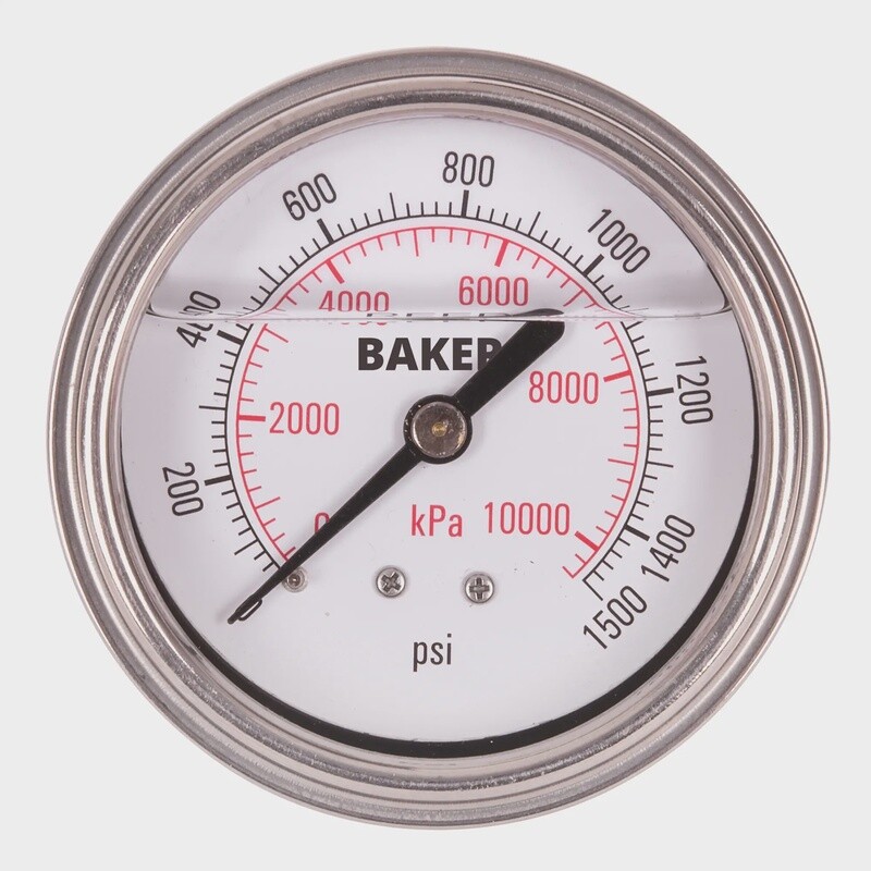 GAUGE 0-1500 PSI LQD FILLED PRESSURE  BACK MOUNT