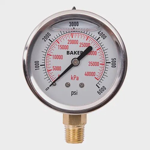 PRESSURE GAUGE 0-6000 PSI LQD FILLED 2.5&quot; FACE BOTTOM MOUNT
