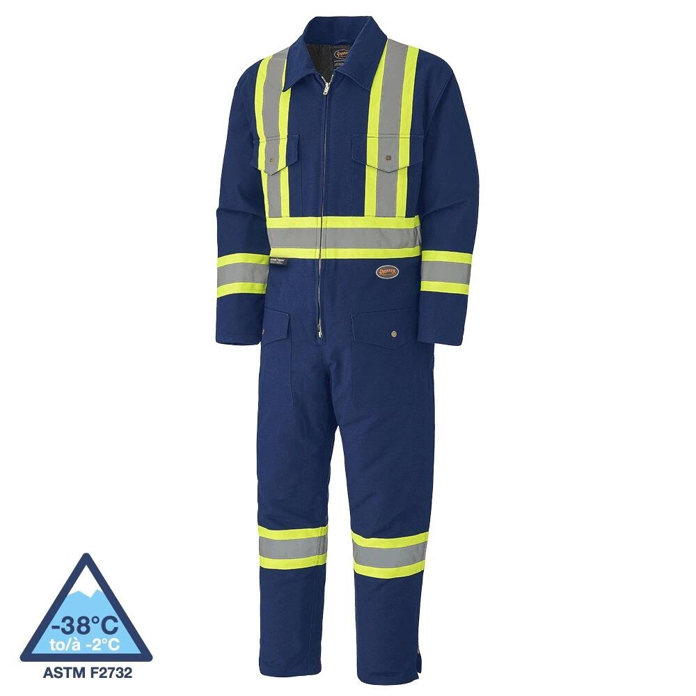 INSULATED SAFETY COVERALL QUILTED COTTON DUCK  NAVY (-38), Size: Large