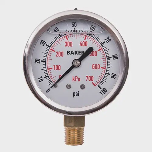 PRESSURE GAUGE 0-100 PSI LQD FILLED 2.5&quot; FACE BOTTOM MOUNT