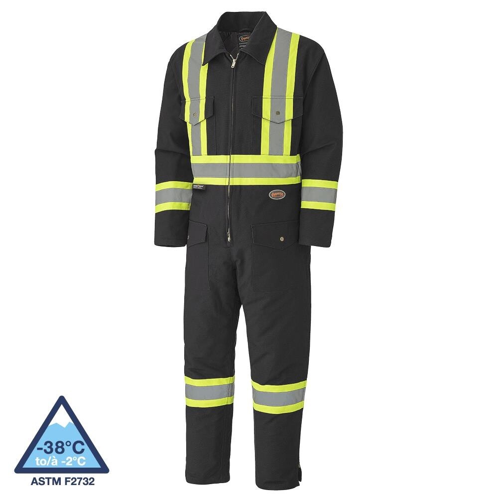 INSULATED SAFETY COVERALL QUILTED COTTON DUCK BLACK (-38), Size: X-Large
