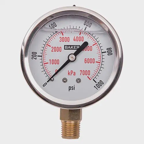 PRESSURE GAUGE 0-1000 PSI LQD FILLED 2.5&quot; FACE BOTTOM MOUNT
