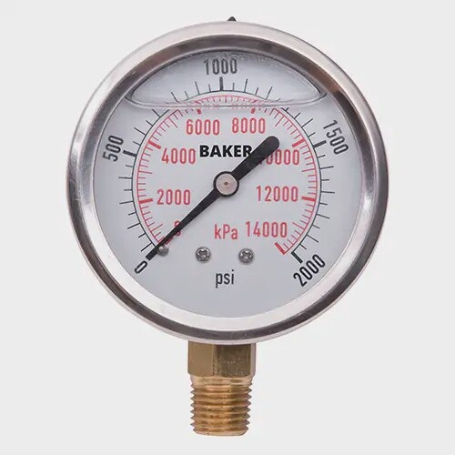 PRESSURE GAUGE 0-2000 PSI LQD FILLED 2.5&quot; FACE BOTTOM MOUNT