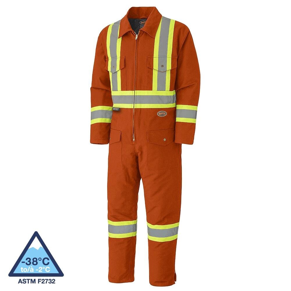 INSULATED SAFETY COVERALL QUILTED COTTON DUCK ORANGE (-38), Size: 4XL