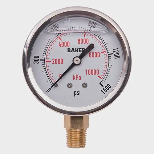 PRESSURE GAUGE 0-1500 PSI LQD FILLED 2.5&quot; FACE BOTTOM MOUNT