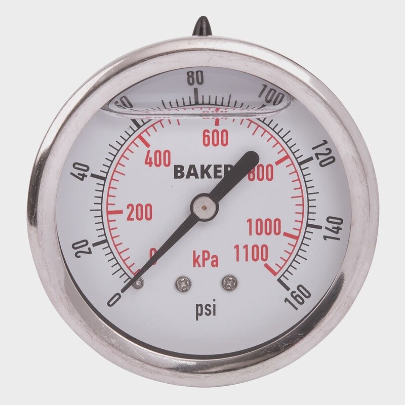 PRESSURE GAUGE 0-160PSI LQD FILLED 2.5&quot; FACE BACK MOUNT