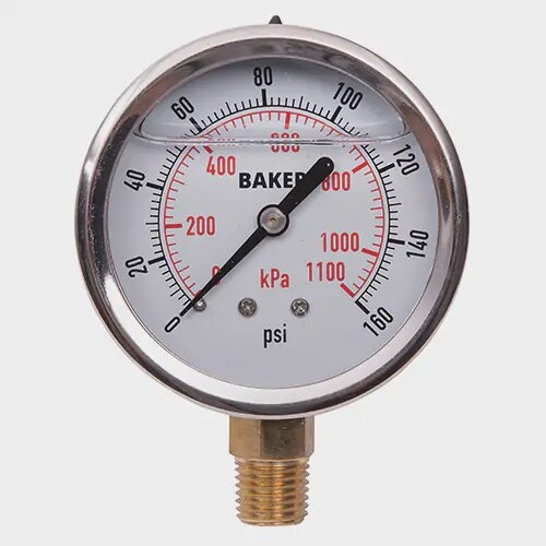 PRESSURE GAUGE 0-160 PSI LQD FILLED 2.5&quot; FACE BOTTOM MOUNT