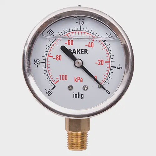 PRESSURE GAUGE 30 HG - 0 VAC LQD FILLED 2.5&quot; FACE BOTTOM MOUNT