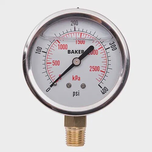 PRESSURE GAUGE 0-400 PSI LQD FILLED 2.5&quot; FACE BOTTOM  MOUNT