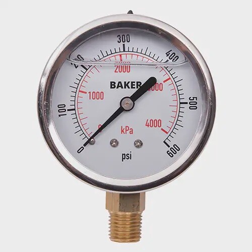 PRESSURE GAUGE 0-600 PSI LQD FILLED 2.5&quot; FACE BOTTOM MOUNT
