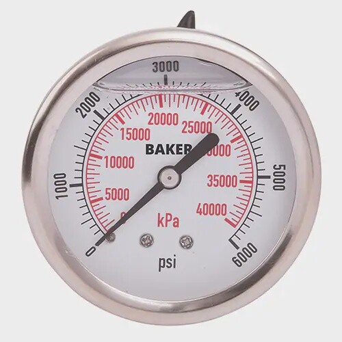 PRESSURE GAUGE 0-6000 PSI LQD FILLED 2.5&quot; FACE BACK MOUNT