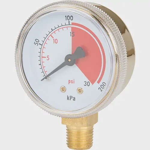 BRASS WELDING GAUGE 2&quot; X 30 PSI RED LINE OXYGEN
