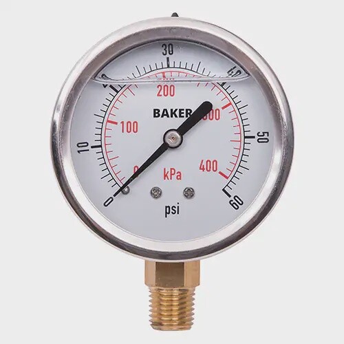 PRESSURE GAUGE 0-60PSI LIQUID FILLED 2.5&quot; FACE BOTTOM MOUNT