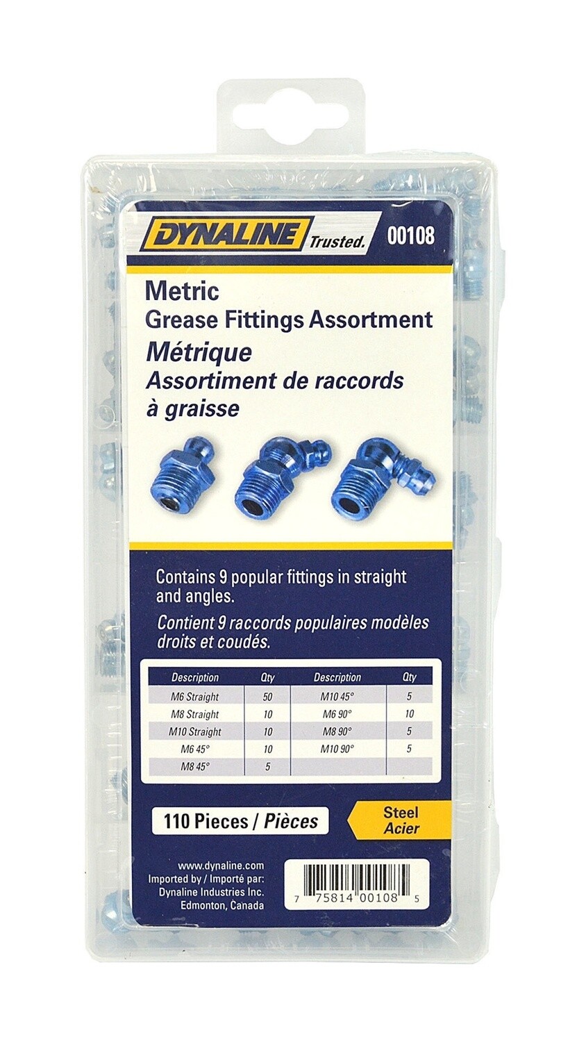 METRIC GREASE FITTING ASST. 110PCS 9 SIZES